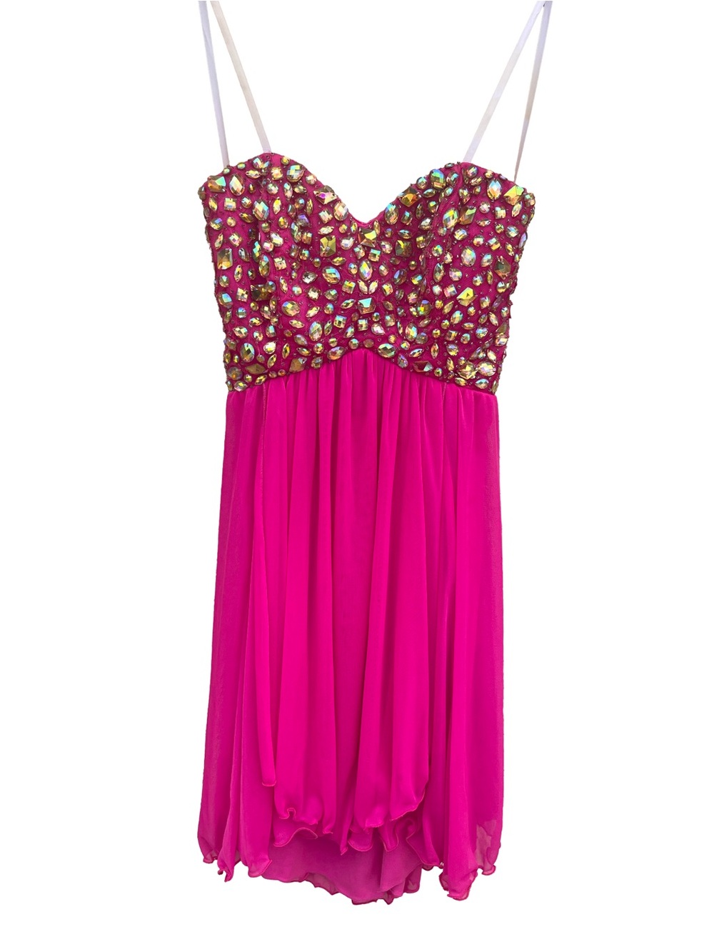 B. Darlin Hot Pink Rhinestone Embellished Formal Mini Dress 5/6